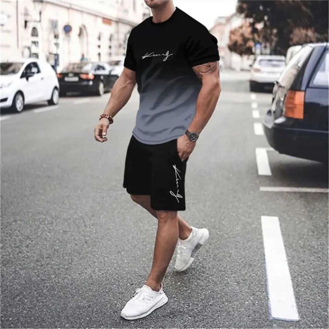New 3D mens short sleeved round neck T-shirt for summer 2025 casual and fashionable mens sportswearXJ250412