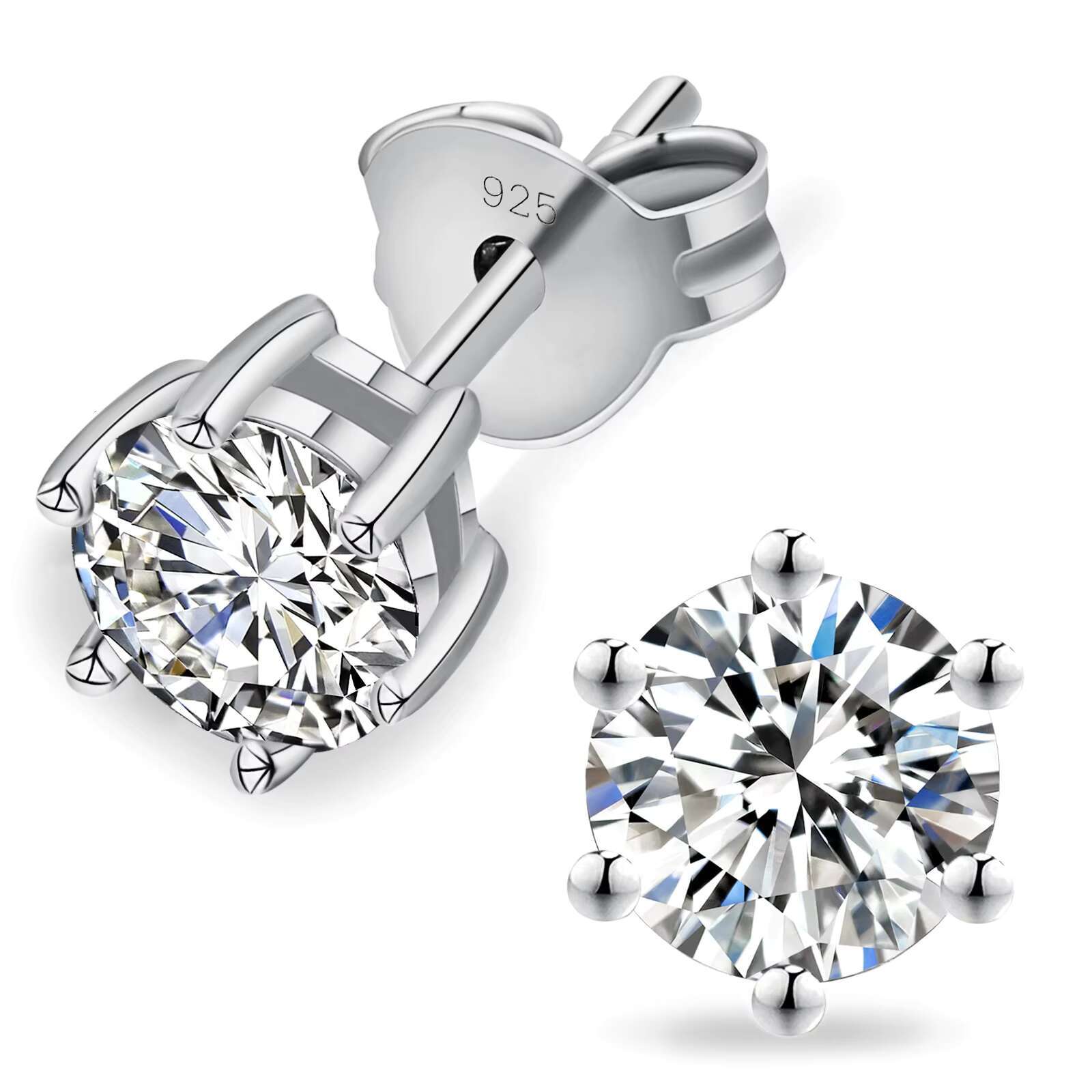 Reliable Quality Fine Stud Earrings Hot Selling Silver Sterling 4prong 1ct 2ct 3ct Moissanite Diamond Jewelry