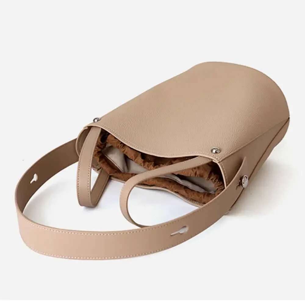 MS Fashion Genuine Leather Bucket Bags For Women Patchwork Handbag Shoulder Unique Shape Lady Basket Bag 2023