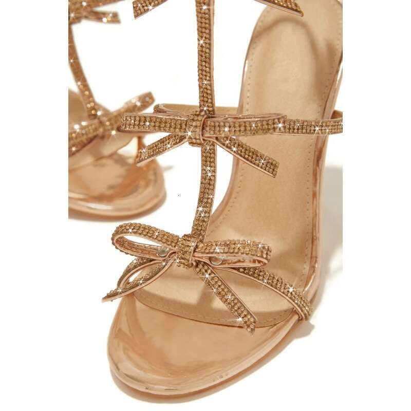 2025 New Sexy Water Diamond Bow Strap High Heel Sandals