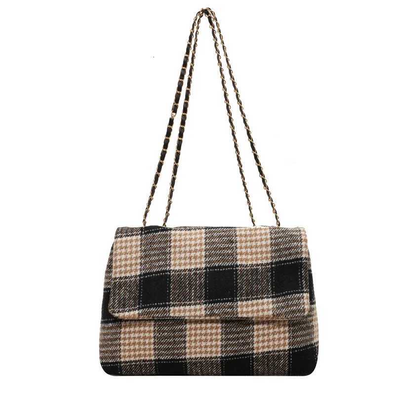 2025 New Tweed Plaid Bag for Women Autumn Winter Popular Versatile Shoulder Crossbody Bag Retro Color Block PurseW251112
