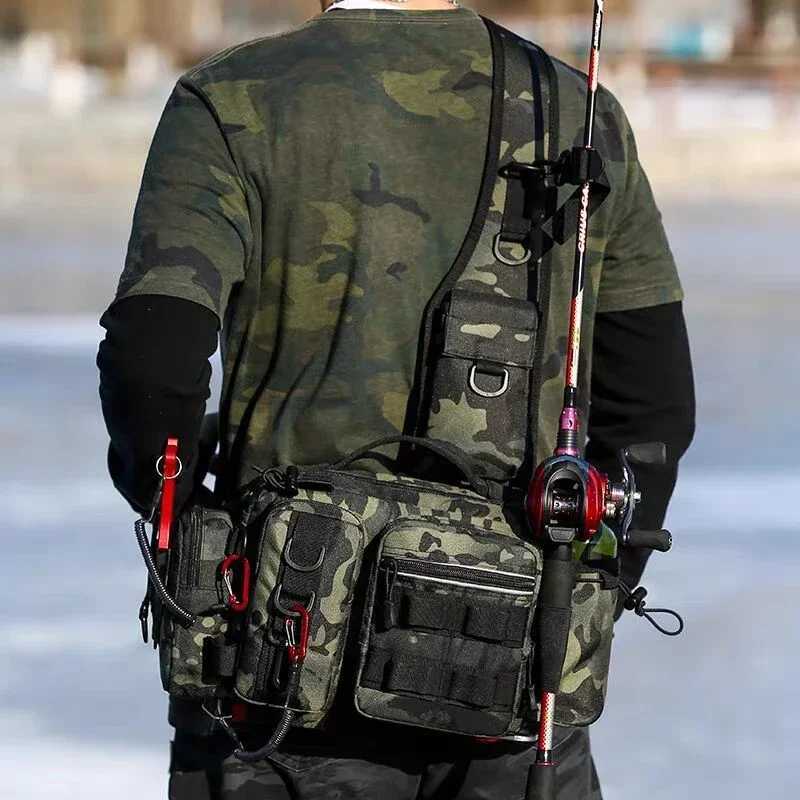 Fishing Tackle Bag Fly Fishing Backpack Chest Sling Portable Shoulder Fanny Waist Pack for Men Fishing Rod Lure Box Camping Bag Z250411