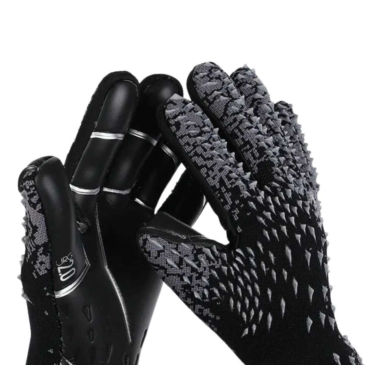 Super grip goalkeeper gloves PU anti slip latex palm and rubber spinning hand design make it the best football company.XJ250412