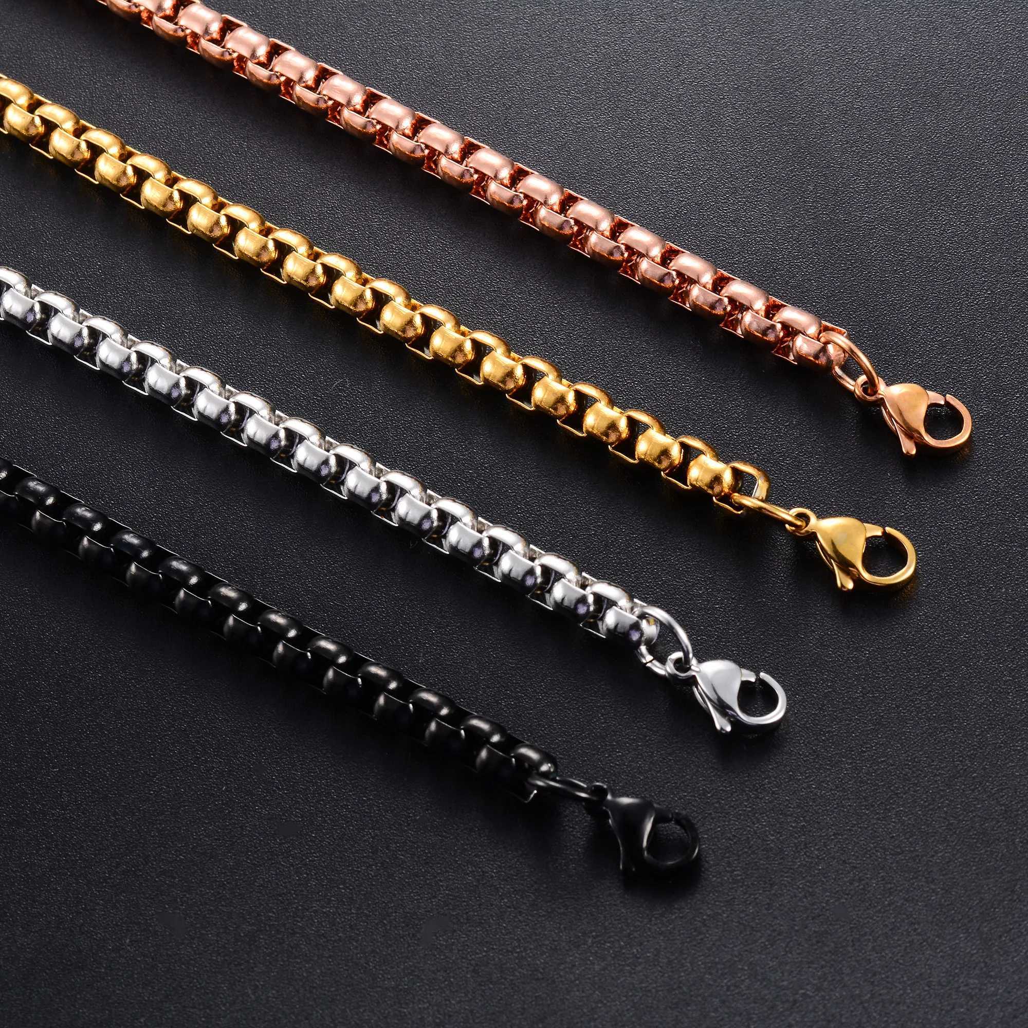Classic Stainless Steel Square Box Chain Bracelet for Women Men Hand Foot Ankle Chain Bangle Wristband Anklets Metal JewelryC250411