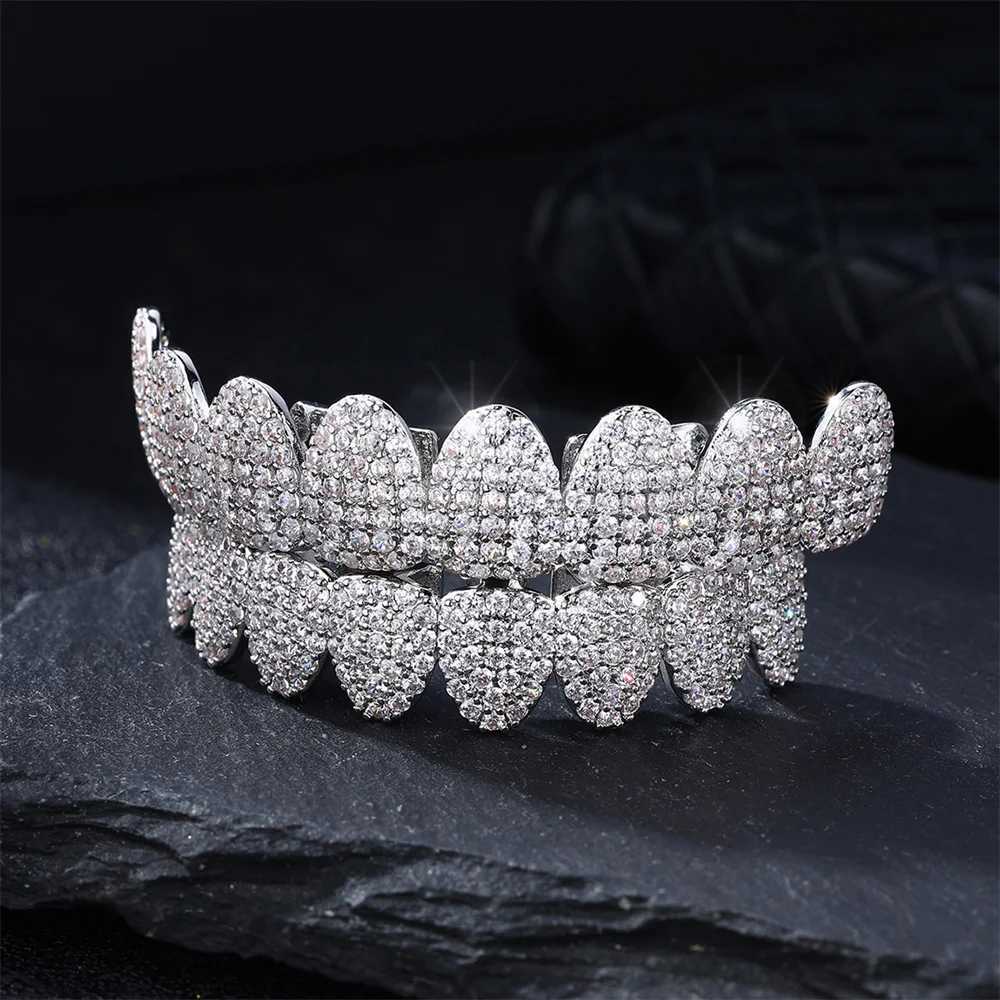 D Z Fashion Dental Grill Set Suitable for Women Full Bright Micro Zircon Copper Top and Bottom Teeth Grill Hip Hop Fashion Jewelry W250412