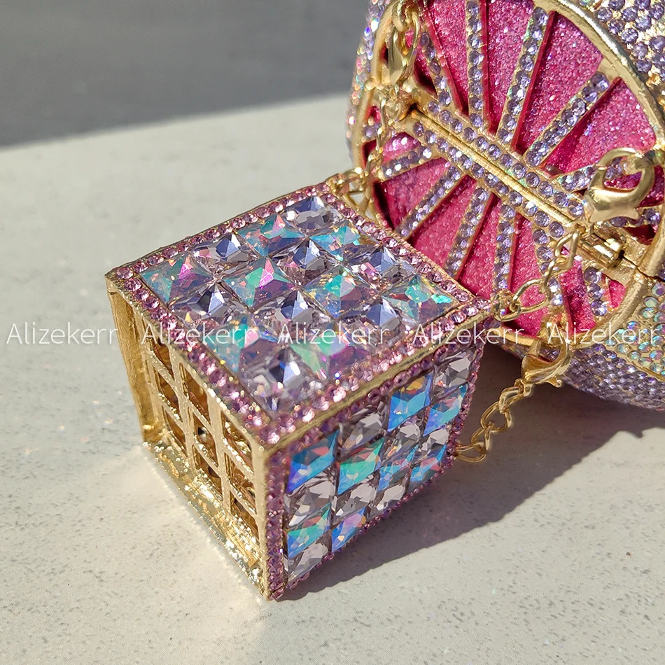 Alizekerr Air Balloon Shaped Crystal Evening Bags Women Classy Unique Rhinestone Circular Clutch Purses Wedding Party 251106