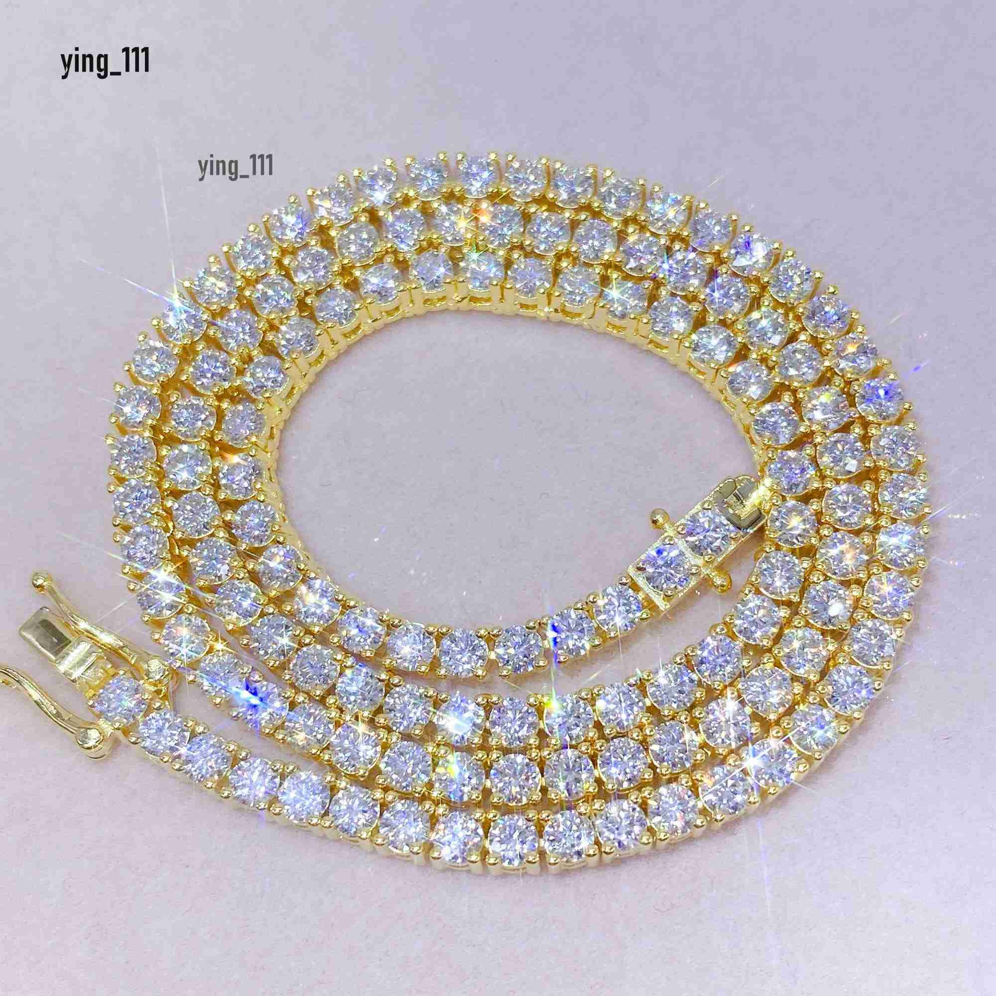 Hip Hop Moissanite Stone Ice Out Choker Silver with Gold Plated Cuban Necklace Diamond Tennis Chain