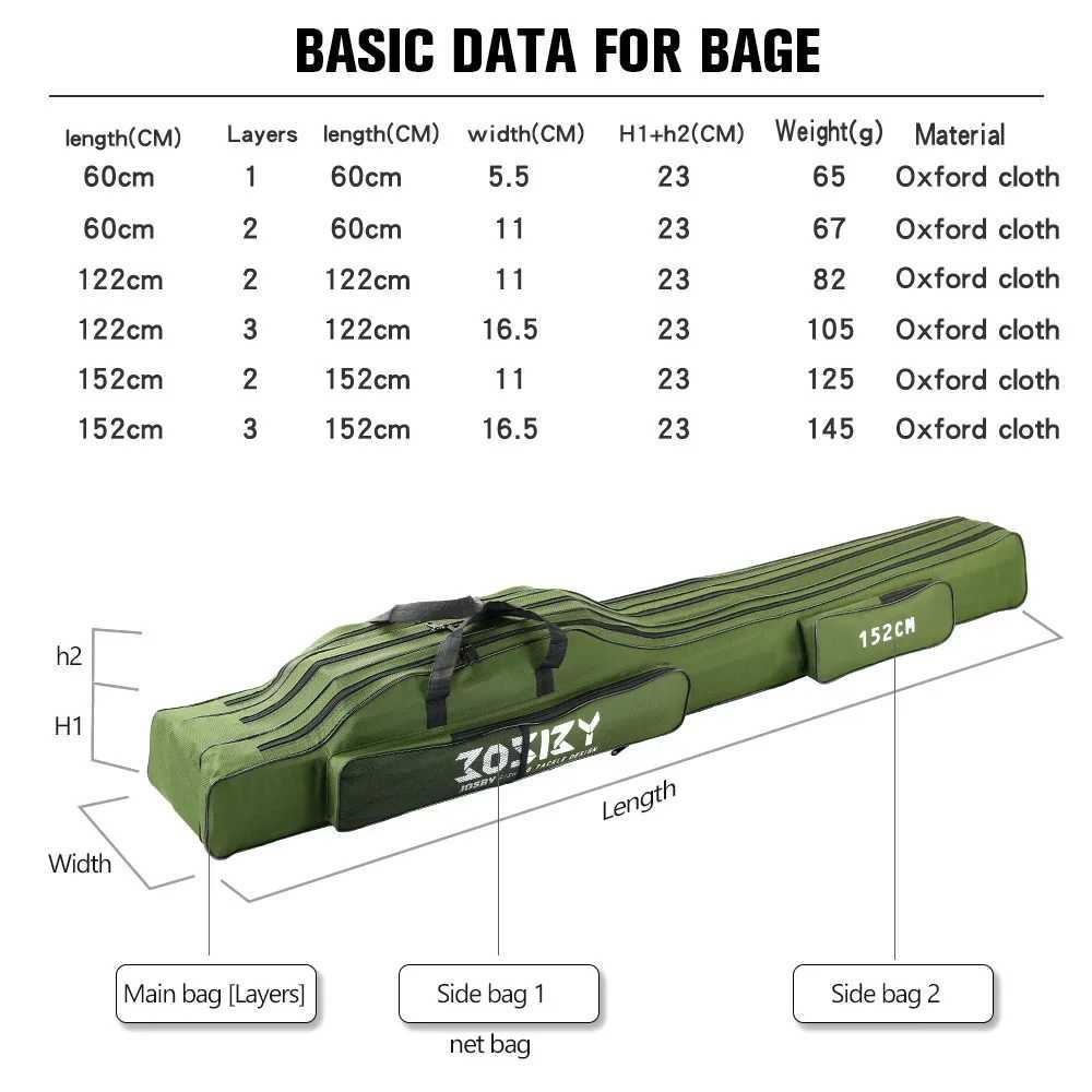 Multifunctional Fishing Rod Bag 2/3/4 Layers 60CM 122CM 152CM 182CM Waterproof Outdoor Oxford Tackle Foldable Portable Reel Gear Z250411