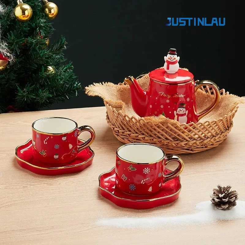 Christmas Christmas Ceramics Teaware Sets Coffee Cup Saucer Santa Claus Elk Snowman Tea Pot and Cup Set Drinkware Xmas Gift 1 Pot 2 Cups Y251112