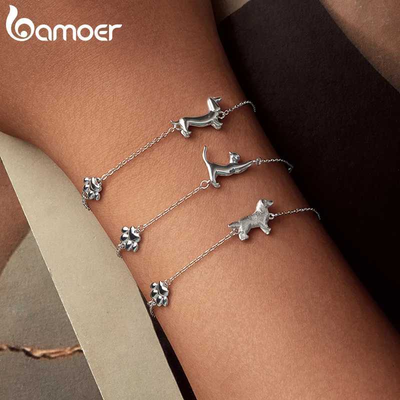 BAMOER 925 Sterling Silver Dog Cat Bracelet Golden Retriever Chain Cute Pet Animal Adjustable for Women Birthday Fine JewelryC250411