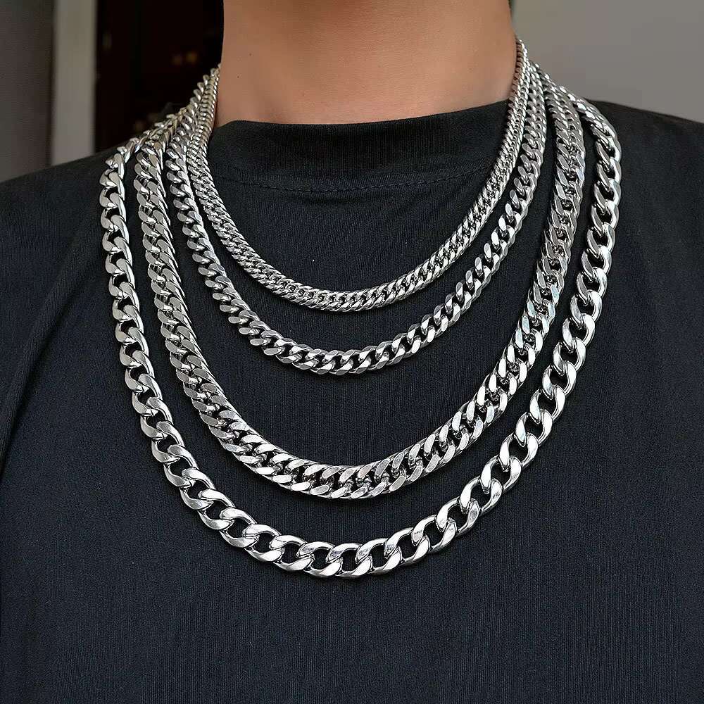 New High Quality 6mm/8mm/10mm/12mm Hip Hop Stainless Steel Titanium Steel Buckle Miami Link Necklace Men Women Cuban Chains