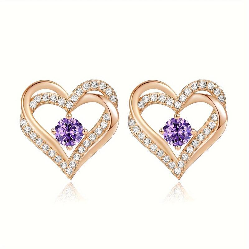 Forever Love Women's Earrings, Sterg Sier Birthstone Heart Stud Earrings Mother's Day Anniversary Birthday Jewelry Gift for Women, Wife and 