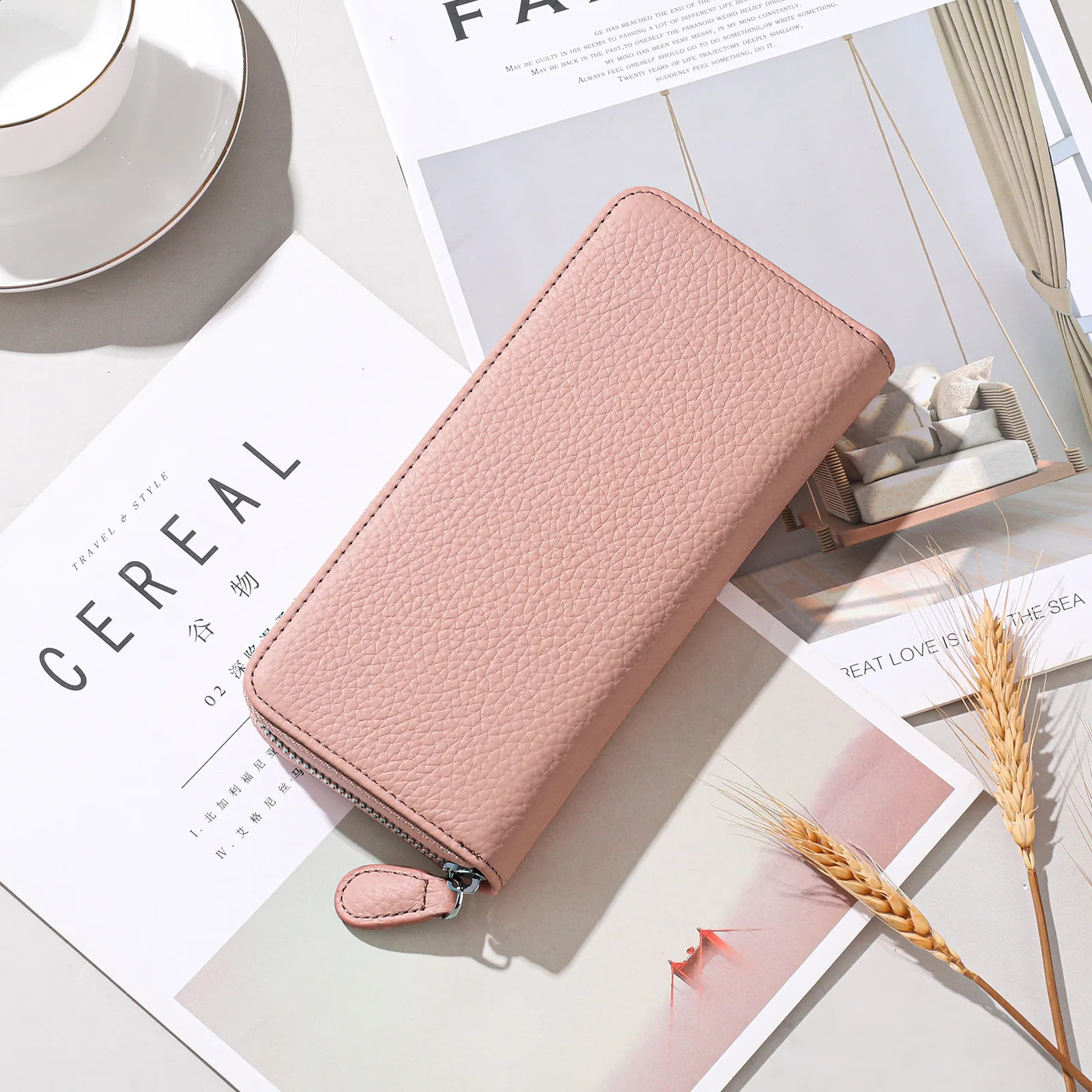Zency genuine leather womens wallet long multi card position large capacity coin wallet bag womens clutch bag Rfid 250411