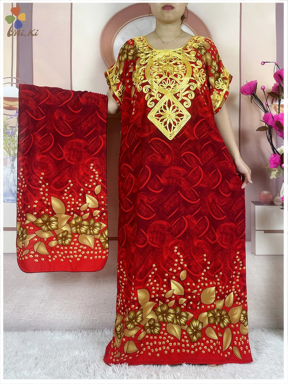 Womens summer clothing selling ed printed loose dress Kaftan African womens Islamic short sleeved 250411