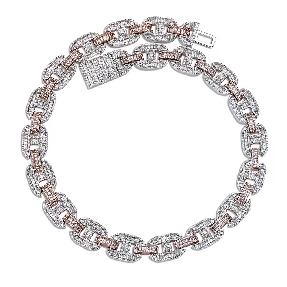Moissanite dia Bracelet Rose Gold Link Mossinate Dia Cuban Chain Necklace Jewelry