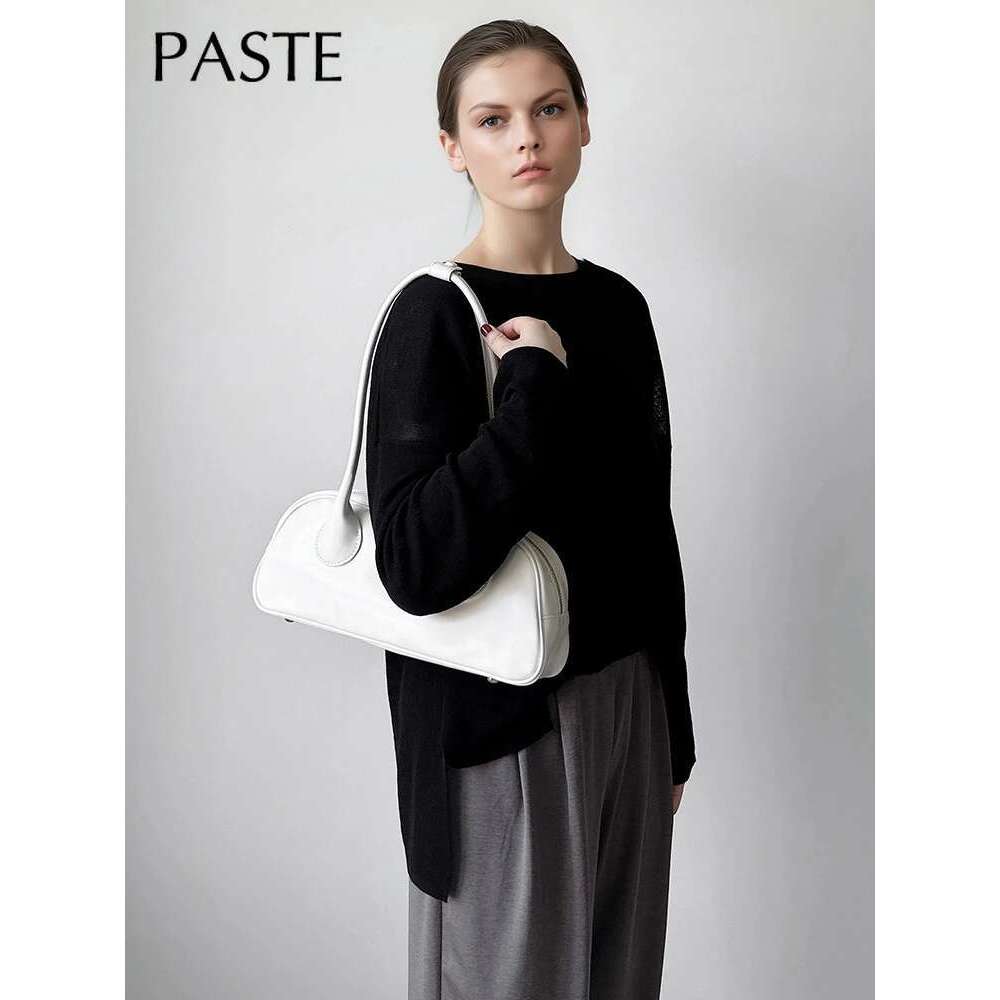 Ins Popular Long Handle Design Bowg Boston Tote White Sier Color Women Armpit Shoulder Bag Cow Leather Handbag