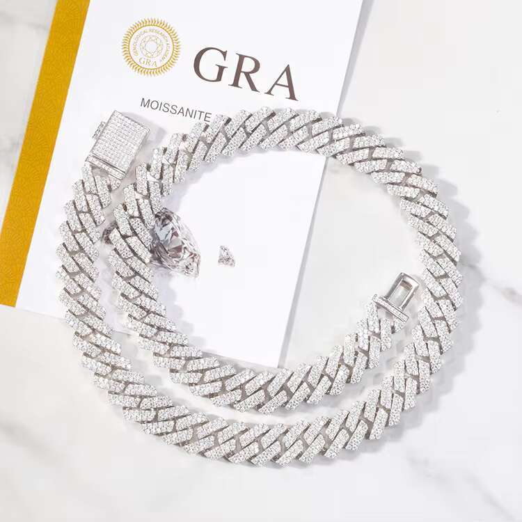 Pass Diamond Testing 15mm Wide 2Rows Cuban Link Chains 925 Silver HipHop VVS Moissanite Chain Men Jewelry