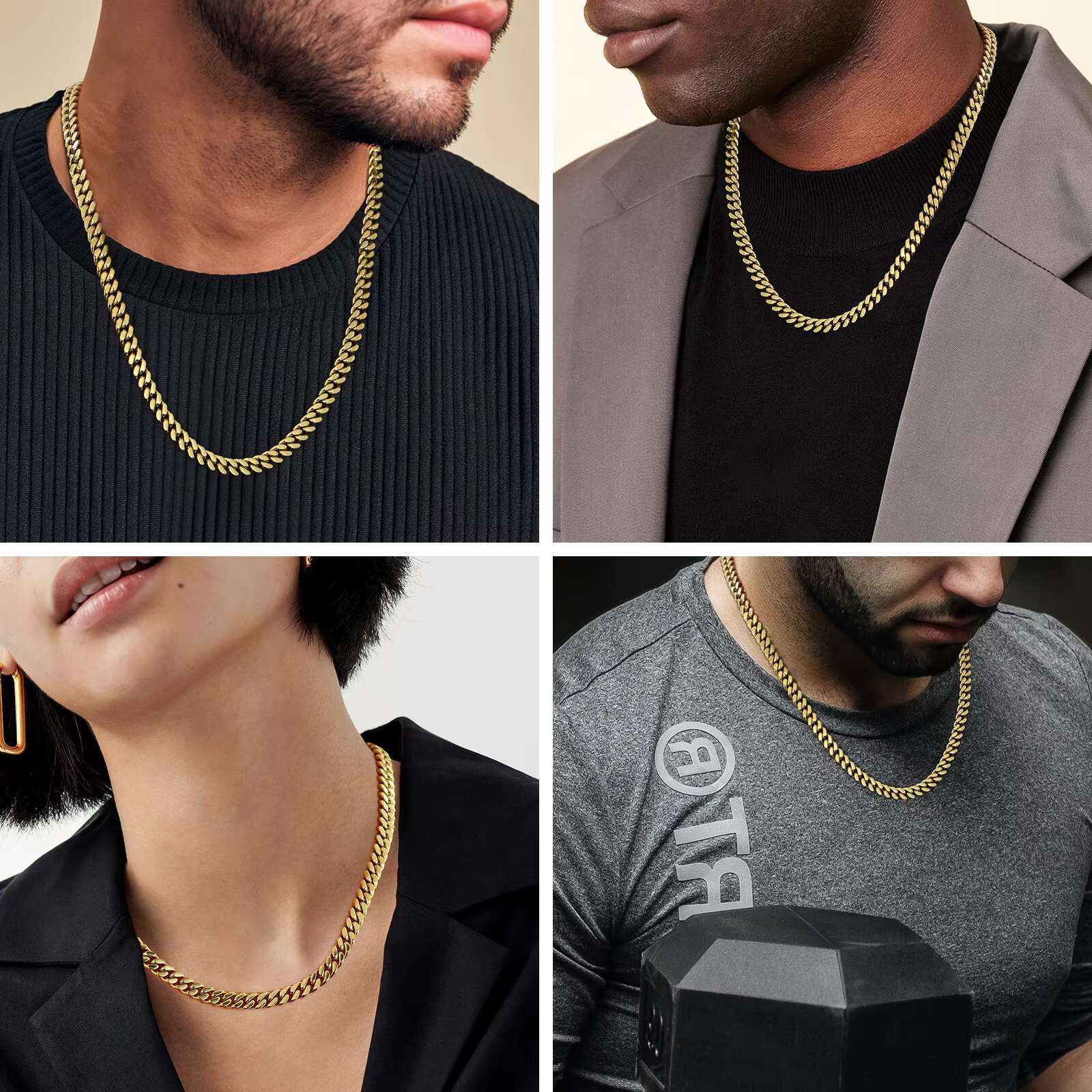 Real 14k gold filled chain jewelry stainless steel 3/5/6/8mm solid cut Miami Cuban k edge men's and women's necklace
