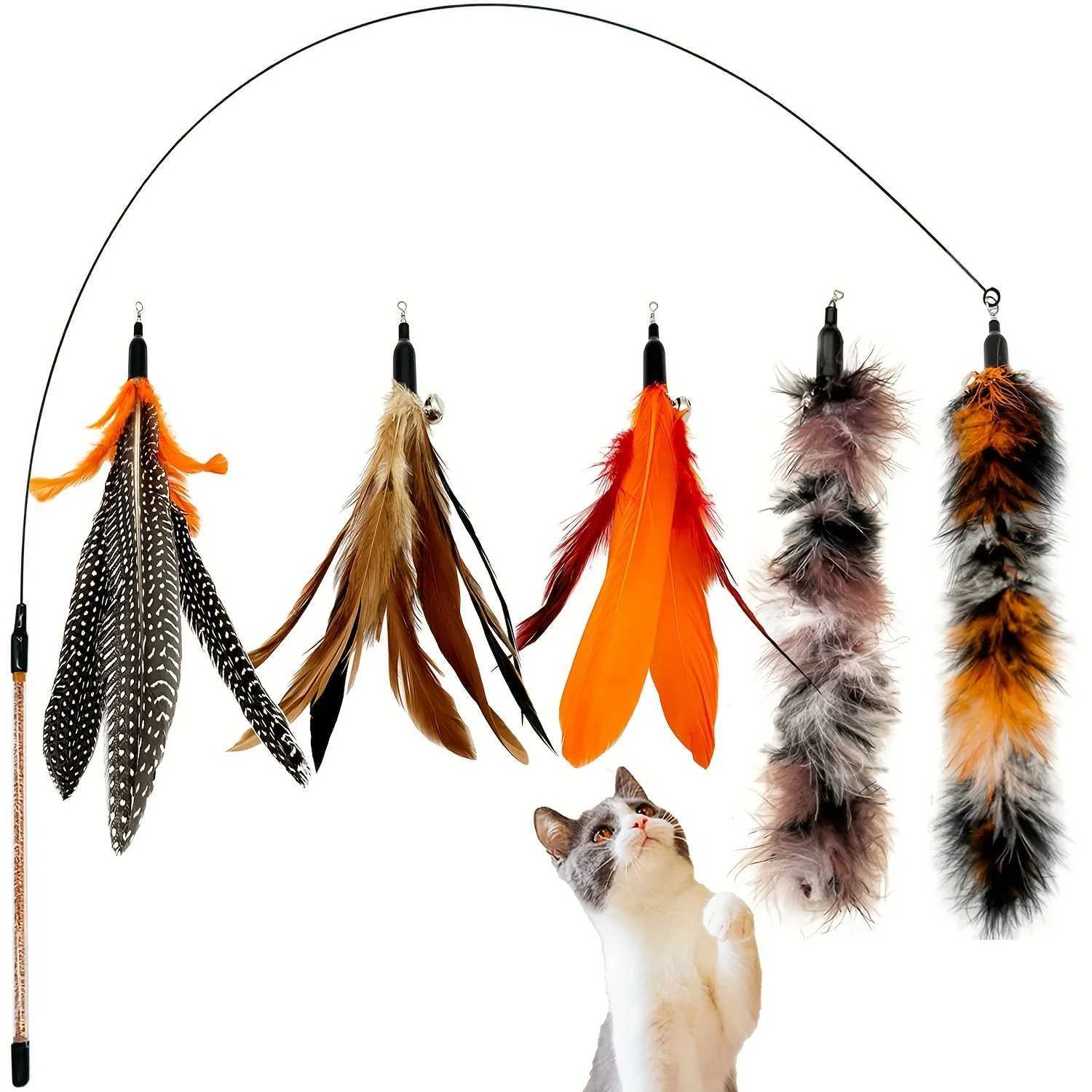 6 pieces of cat toy feather replacement cat wand filled with natural bird feather filling used for indoor cat replacement feather cat toys Y250412