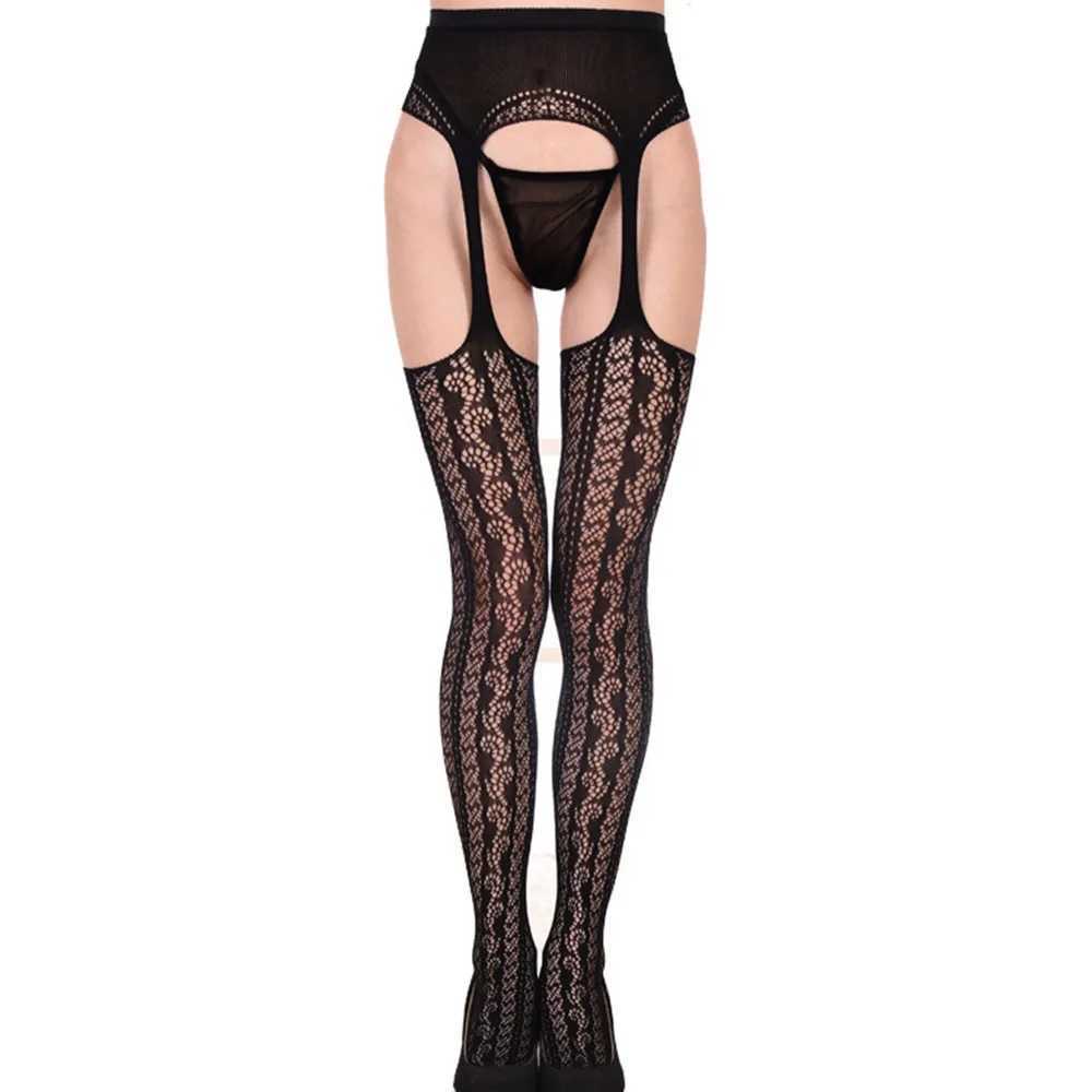 Sexy pendant stockings high knee socks open crotch pantyhose grab womens crotch tight sexy party lace sex W250412