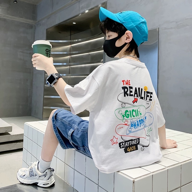 Ddmyshoesvip Children S Clothing Boys T Shirt Short Pink New Trendy Loose Middle And Large Children S White Half Sleeved Top Big Boy