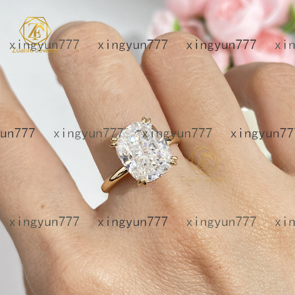 Custom 5CT VVS Moissanite Solitaire Engagement Wedding Ring Long Cushion with 18K Gold Jewelry for Women