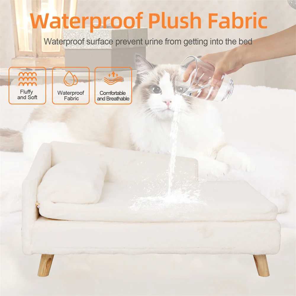 Luxury elevator dog sofa bed with backrest plush pad wooden legs raised dog bed small mid-range dog and cat chair lounge chair X250412