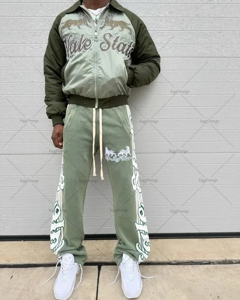 style simple and versatile fashion trendy sweatpants Hip-hop street striped letter print oversized baggy pants for mens 250411