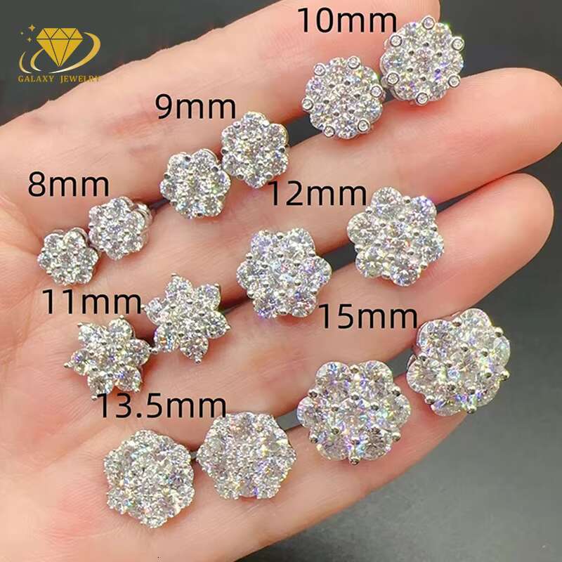Hot Selling Fine Jewelry Earrings Pass Diamond Tester 925 Silver Flower Cluster Earrings Iced Out Vvs Moissanite Stud Earrings
