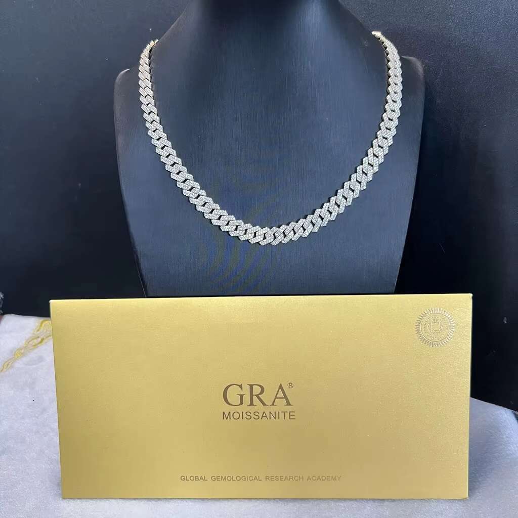 Fine Jewelry Hip Hop Gold Plated 925 Sterling Silver VVS Moissanite Diamond Iced Out Miami Cuban Link Chain Necklace for Men