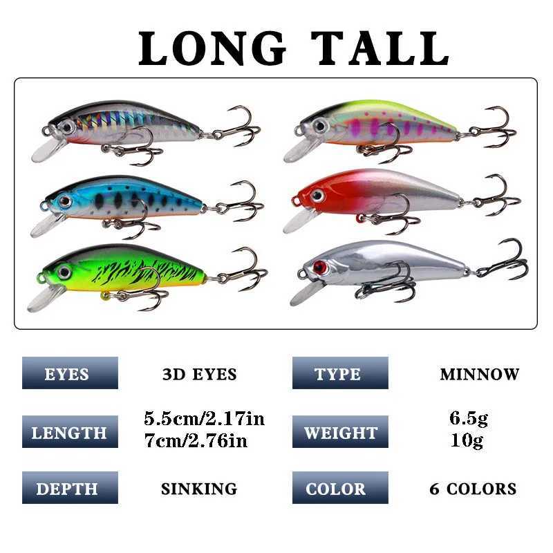 Minnow Fishing Lure 5.5/7.5cm 6.5/10g Sinking Artificial Hard Bait Bass Wobblers Lures Crankbait Pike Treble Hooks tackle Z250411