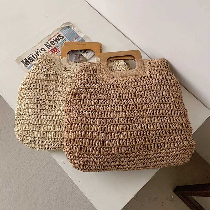Summer woven Str handbag womens wooden handbag large capacity travel beach bag Fi style handbag hollow handbag BolsaXJ250412