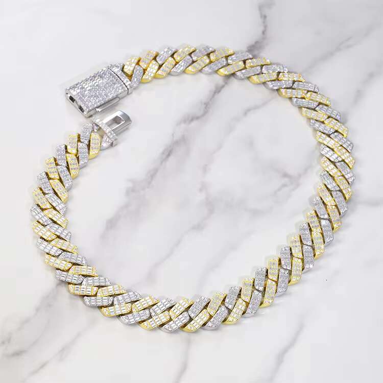 Heavy Silver Luxury Necklace 19mm Wide D Color VVS Moissanite Baguette Moissanite Diamond Cuban Link Chain