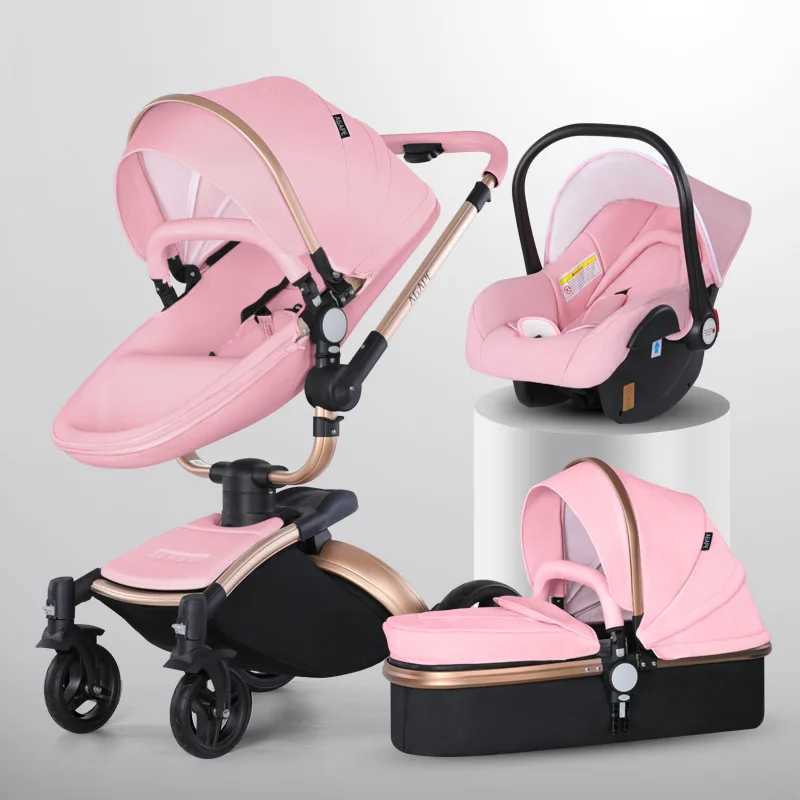 Baby stroller 3-in-1 Pu leather baby stroller with car seat foldable newborn stroller suitable for infants and young children Pram Luxury W250411