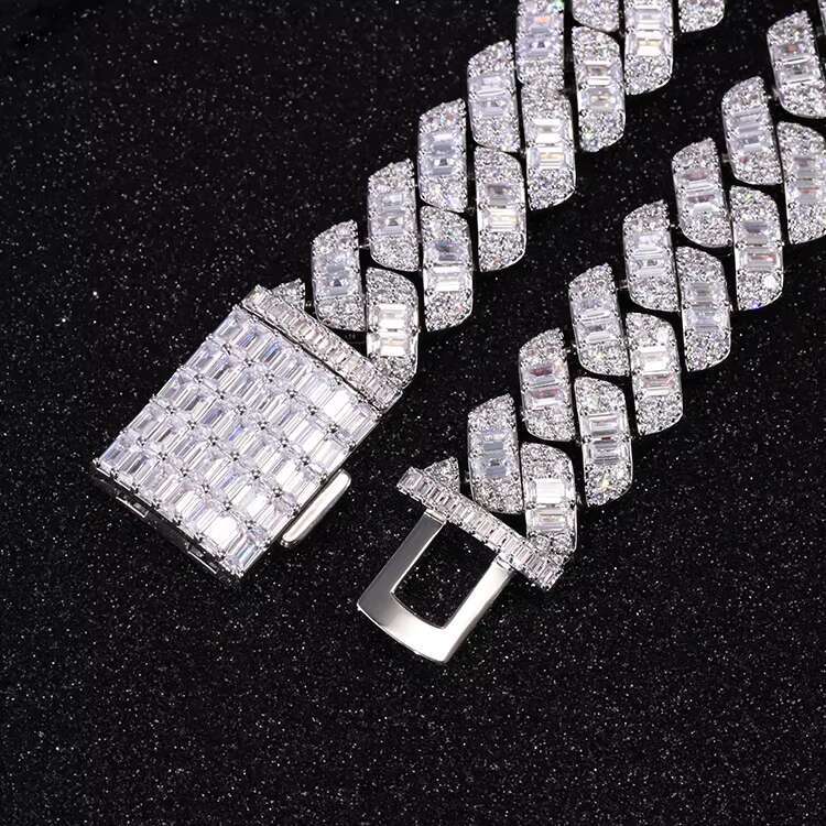 Customization Cuban Chain Sterling Silver VVS Moissanite baguette Heavy Miami Style Chain for Men s Hiphop Life