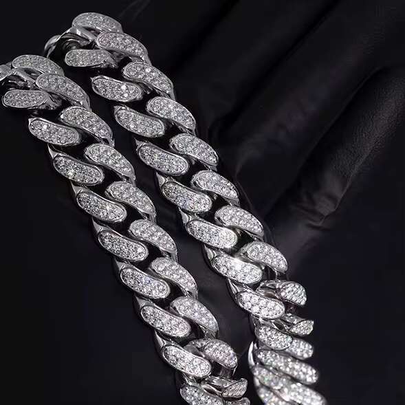Customized 18mm Wide 2-Row Moissanite Diamond 925 Sterling Silver Cuban Link Chain for Mens Hip-hop Jewelry