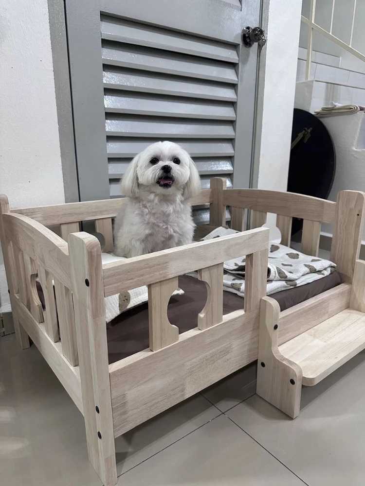 Solid wood pet bed wooden dog bed frame dog house furniture pet products bed frame elevated fence circular corner X250412