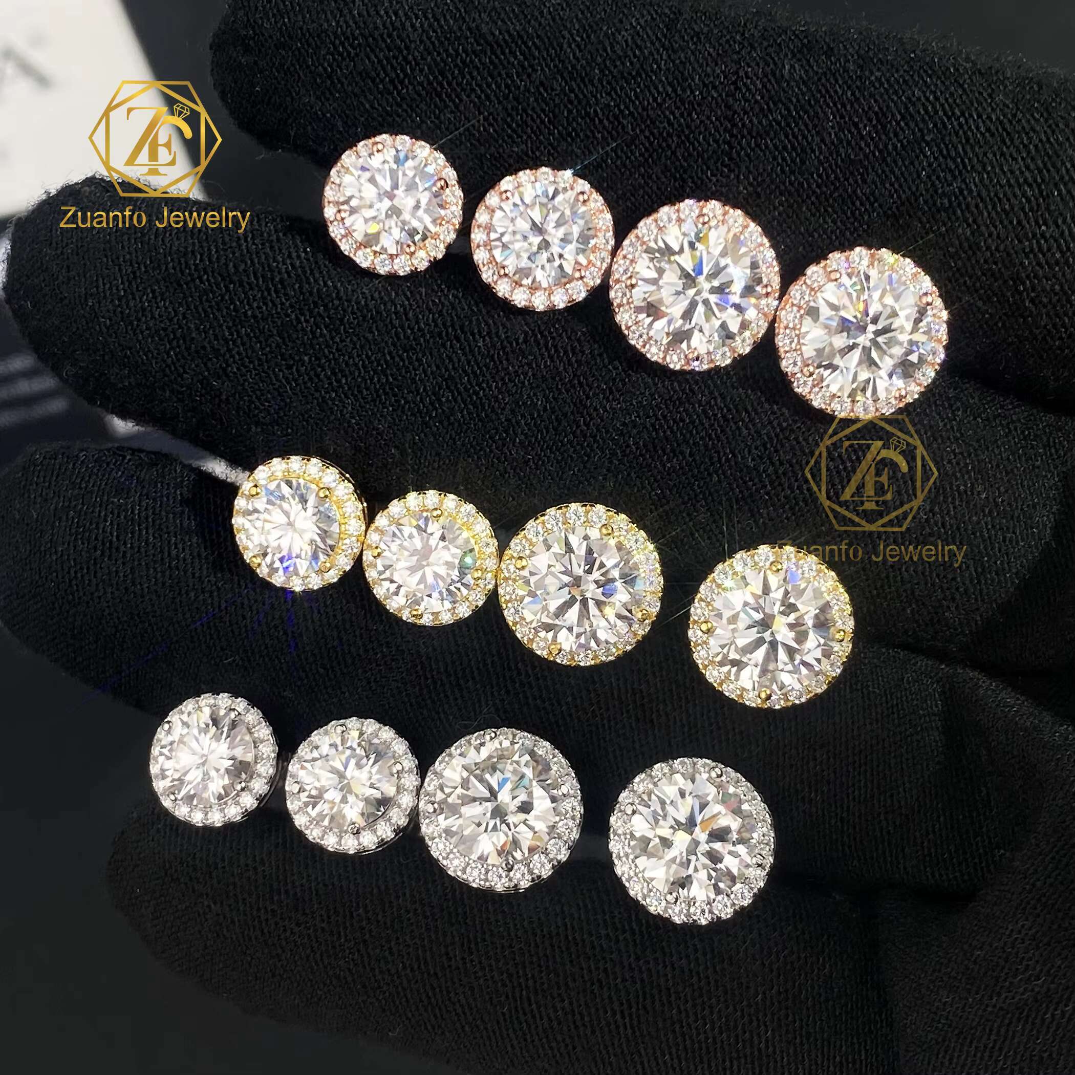 RTS 6.5mm 8mm Round Brilliant Cut D VVS Moissanite Earrings 925S Gold Plated Iced Out Diamond Stud for Women for Party Gift