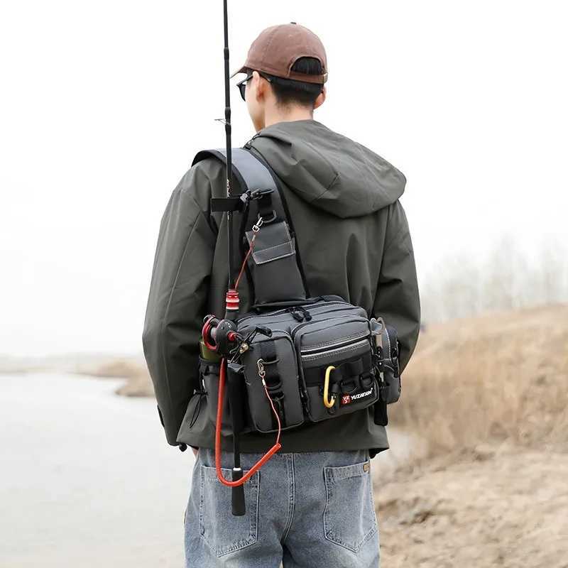 Waterproof Fishing Tackle Backpack Lure Box Gear Storage Bags Pack for Men Fly Fishing Waist Backpack with Rod Shoulder Bag Z250411