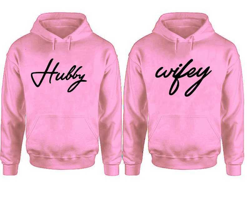 POD customization Hubby and Wifey Couple Valentine Day Classic Streetwear Pink Clothing Womens Hoodies Matching SweatshirtT251112