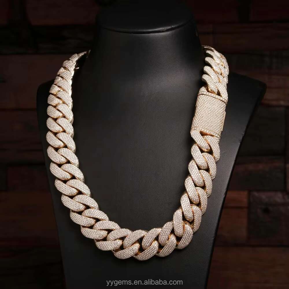 Custom Heavy Weight 25mm Wide Iced Out 5rows Cuban Link Chains Gold Plated 925 Silver Pass Diamond test VVS Moissanite Chains