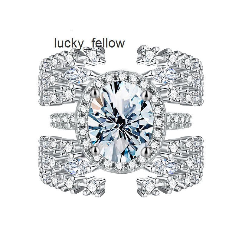 Luxury Jewelry Solitaire 3ct Moissatine Diamond Oval Halo Rings Set for Women Real 925 Sterling Silver for Women Engagement