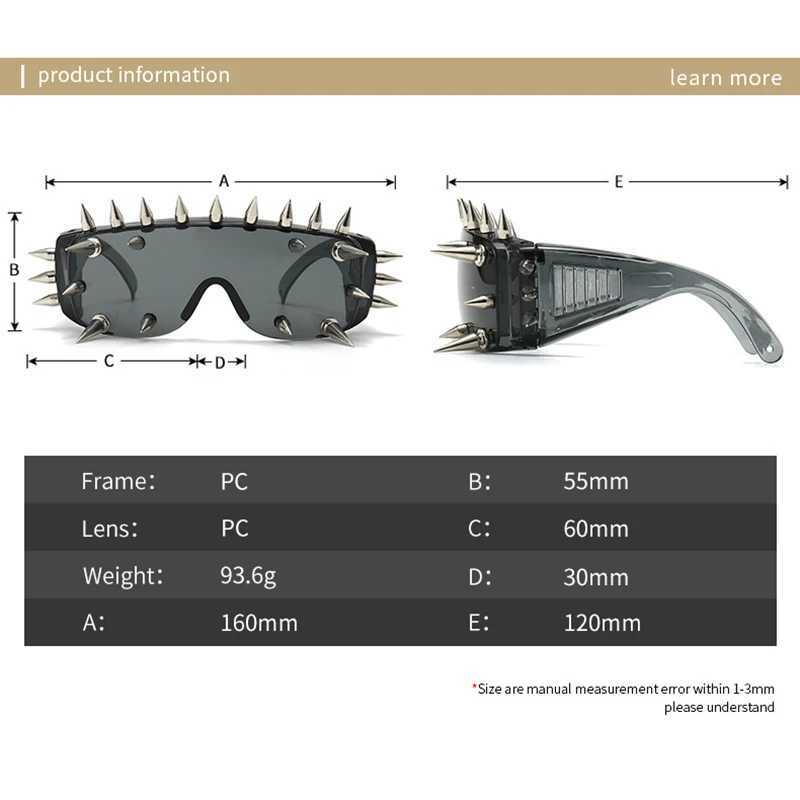 Steampunk Y2K Big Frame Nail Rivet Sunglasses Women For Men Vintage Punk Luxury Brand Designer Sun Glasses Trend One Piece ShadeC250411