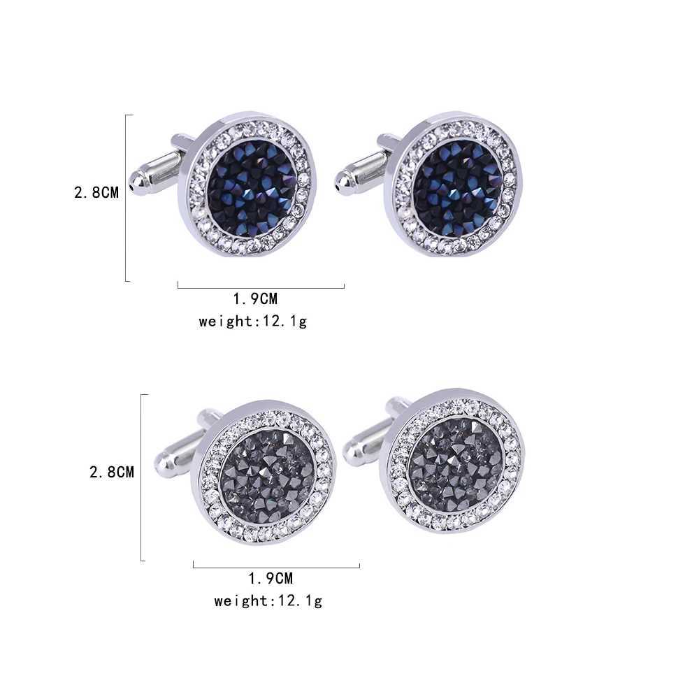 Beautiful 2-piece double circle crystal mens cufflinks blue and gray sleeve buttons boys shirt set jewelry wholesaleT250412