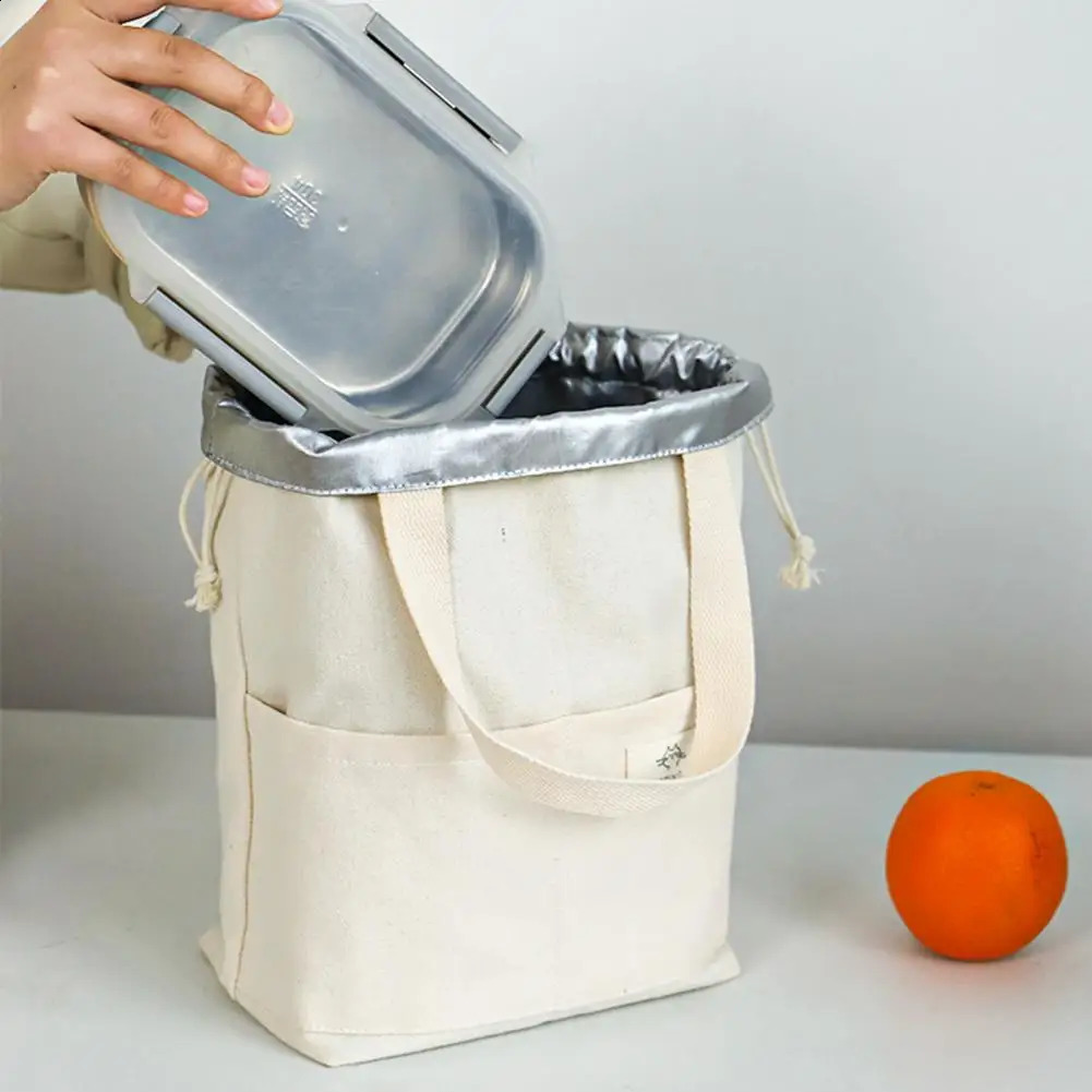 Bento bag large capacity drawstring waterproof aluminum foil lining Japanese lunch box insulated bag daily use 250410