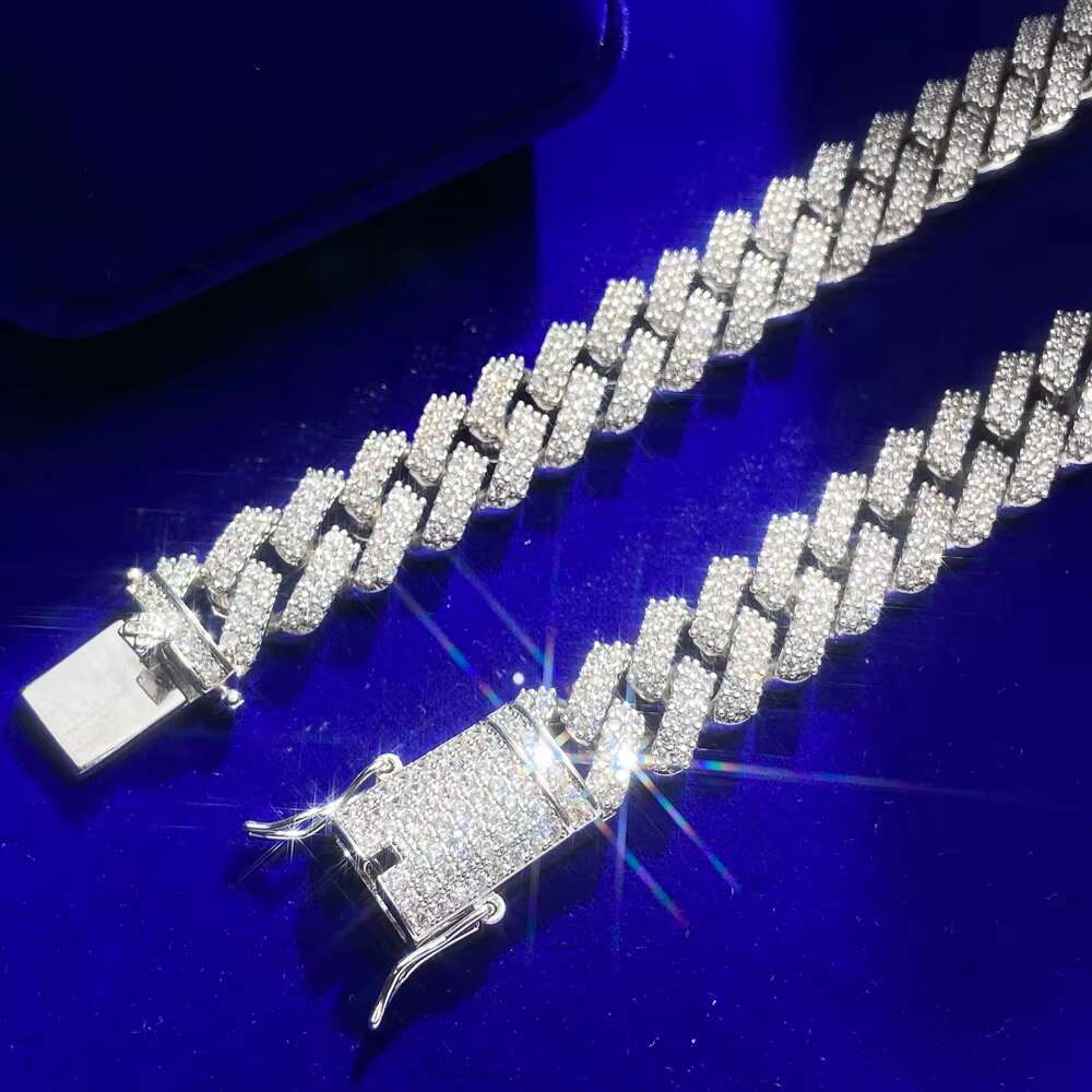 Hip Hop Men Jewelry Cuban Necklace Rose Gold Plated Moissanite Stone Setting Iced Out Cuban Link Chain for Women Men