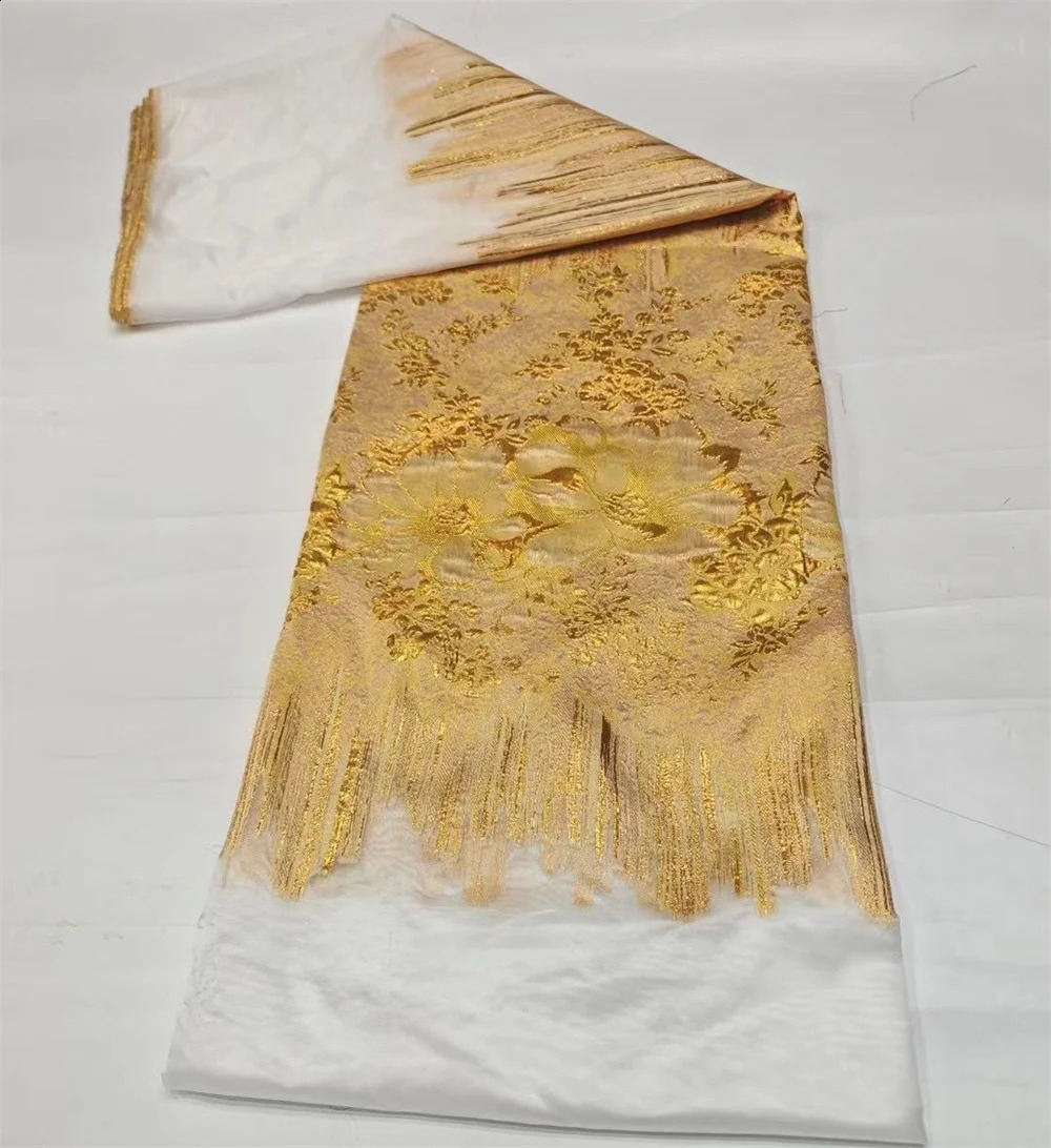 High Quality African Brocade Jacquard Fabric Damask French Net Tulle Mesh Gilding Lace Dress Material Brocard Tissu 5 Yard DJO49 250407