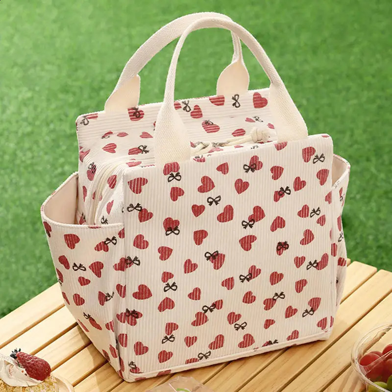 Corduroy lunch bag thermal insulated lunch box storage bag multifunctional school cooler bag picnic bag 250410