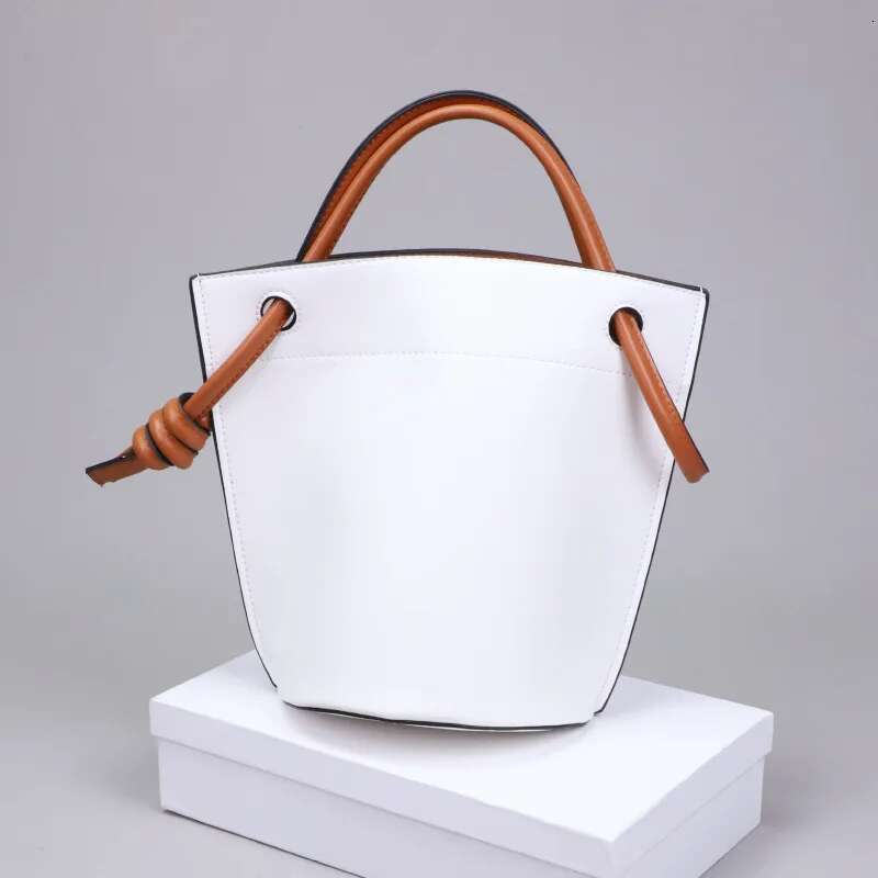 Brand Design Ladies Bucket PU Large Capacity Single Shoulder Bags Knotted Portable Female White Handbag Purse Bolsas