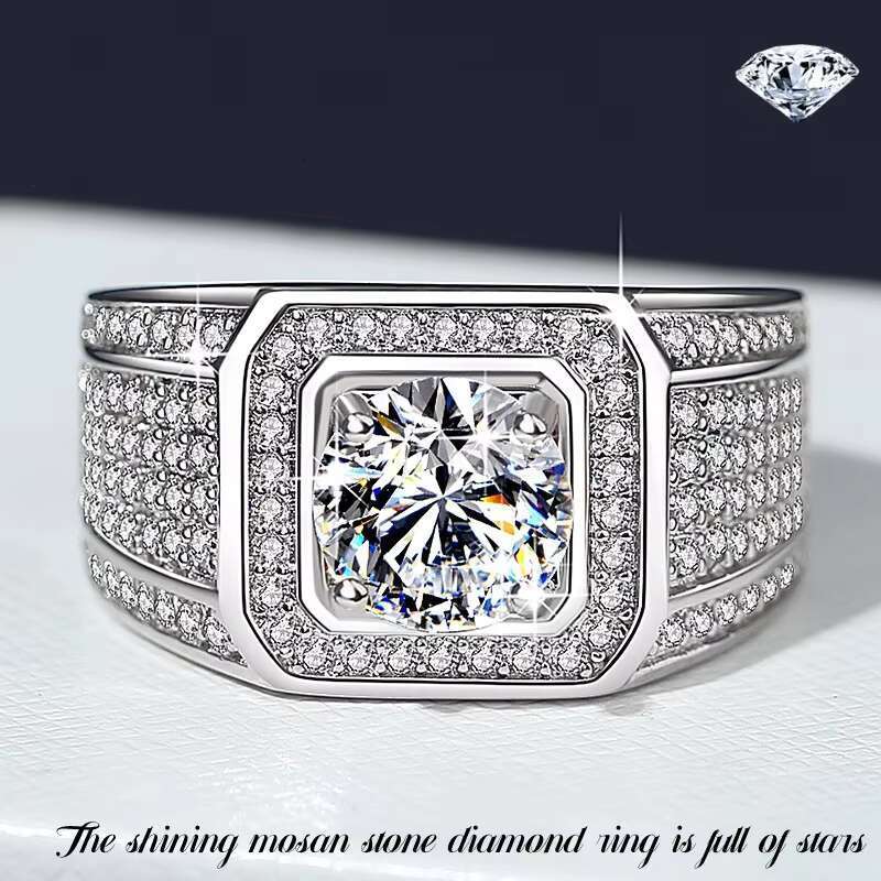 Husky Jewelry Full Star Deluxe Wide Edition Mens Diamond Sterling Silver Moissanite Ring of Men